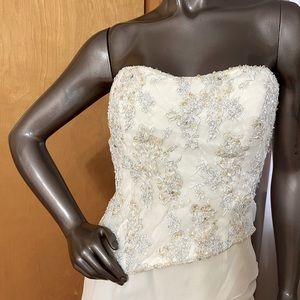 Silk ivory beaded tiered gown